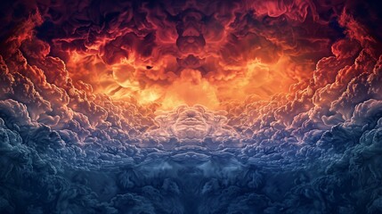 Surreal Sky with Dramatic Red and Blue Clouds - Abstract Background