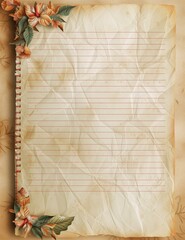 Vintage Floral Notebook Paper Design with Ruled Lines