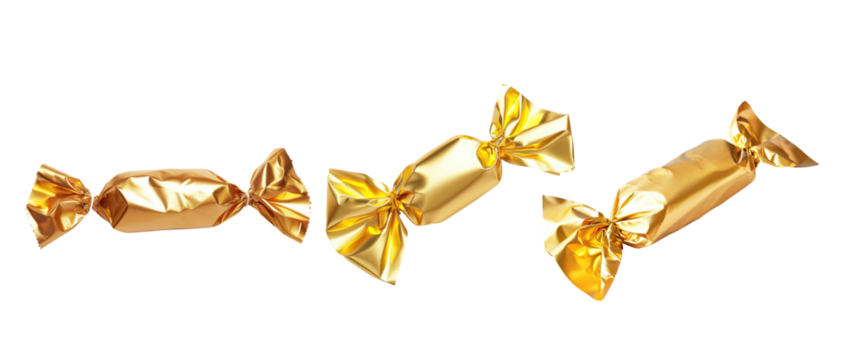 Golden candy wrapper isolated on transparent background