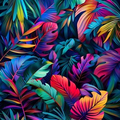 Tropical background with monstera leaves. Colorful exotic pattern.