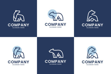 collection of bear logo , line art style , simple , logo design template.