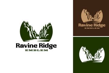 Ravine Ridge Emblem logo with stunning view perfect for travel brochures, website backgrounds, nature-themed designs, and outdoor advertisements. - obrazy, fototapety, plakaty