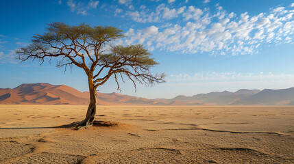 Fototapeta na wymiar Árvore Solitária Resistência e Adaptação sob o Sol Escaldante do Deserto Impiedoso