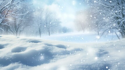 Serene Winter Wonderland Scene with Glistening Snow and Soft Sunlight