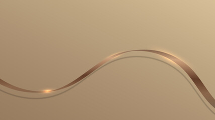 Abstract 3D luxury brown ribbon lines elements with glowing light effect on background.