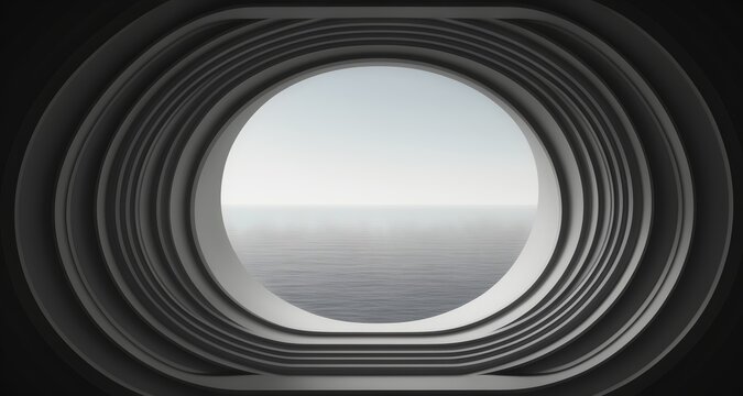  A serene ocean view through a futuristic window - Powered by Adobe