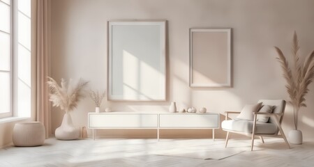  Elegant minimalist living room interior with natural light