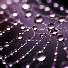 A macro shot of water droplets on a spiders web.