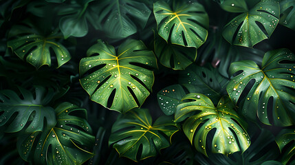 Fototapeta premium background with monstera leaves 