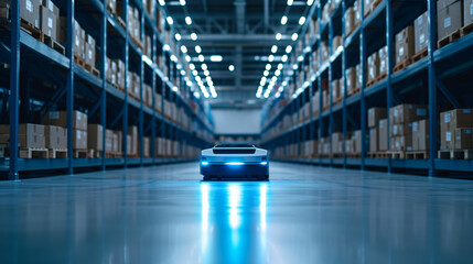 Automatic Guided Vehicle Robot bring box package delivery in warehouse - obrazy, fototapety, plakaty
