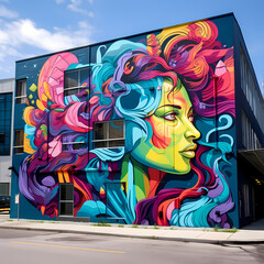 A vibrant street art mural on the side of a building