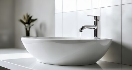 Fototapeta premium Modern elegance - A pristine white bowl sink with a sleek faucet