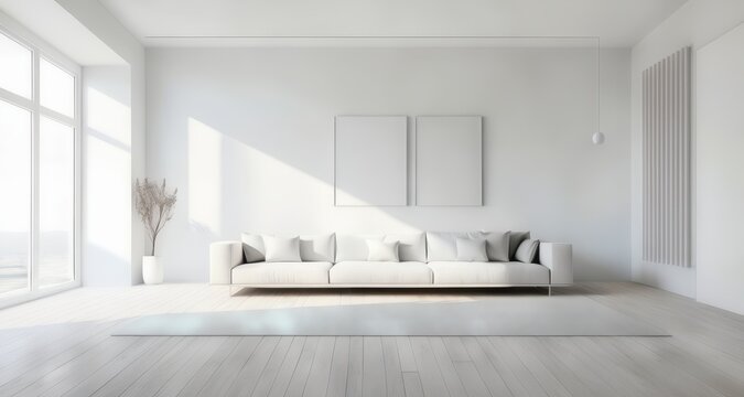  Modern Minimalist Living Room With White Furniture And Large Windows