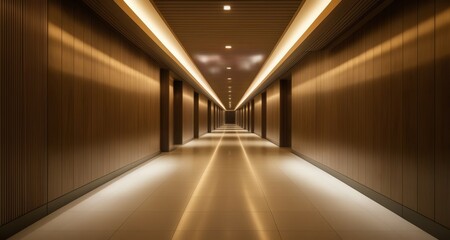  Elegant hallway with warm lighting and wooden walls