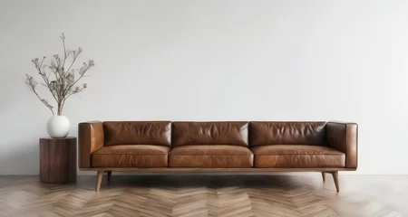 Deurstickers  Modern elegance - Timeless leather sofa and minimalist decor © vivekFx