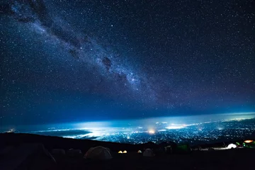 Papier Peint photo autocollant Kilimandjaro Starry Night: Milky Way Over Karanga Camp, Mt. Kilimanjaro