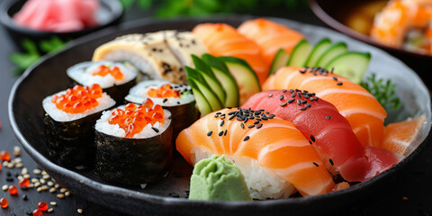 various japanese food sushi and sashimi