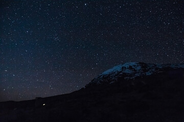 Starry Night Over the Snow-Capped Peak of Mt. Kilimanjaro