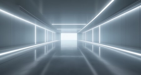  Modern, minimalist hallway with bright LED lighting