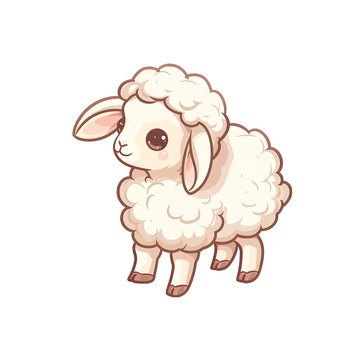 Cute cartoon kawaii easter lamb, isolated on white