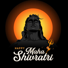 Happy Maha Shivrati the hindu festival with the vector of Lord Shiva Concept, Template, Banner, Logo Design, Icon, Poster, Unit, Label, Web, Symbol, Sign, Mnemonic. Shankar, Adiyogi, Trishul, Damaru
