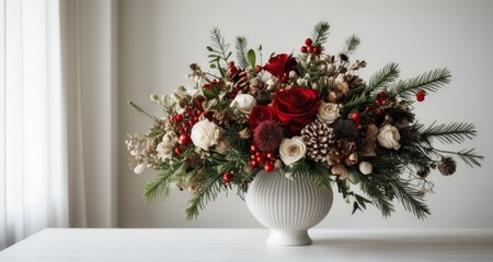  Elegant Christmas floral arrangement in a white vase