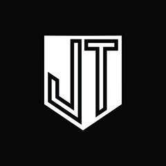 JT Letter Logo monogram shield geometric line inside shield design template
