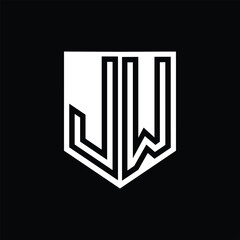 JW Letter Logo monogram shield geometric line inside shield design template