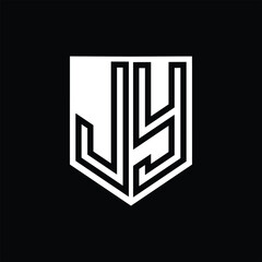 JY Letter Logo monogram shield geometric line inside shield design template