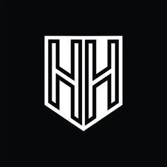 HH Letter Logo monogram shield geometric line inside shield design template