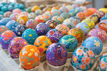 Fototapeta na wymiar Array of Exquisitely Handcrafted Easter Eggs Displayed for the Festive Season