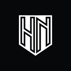HN Letter Logo monogram shield geometric line inside shield design template