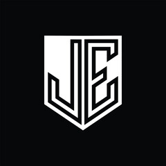 JE Letter Logo monogram shield geometric line inside shield design template