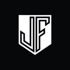 JF Letter Logo monogram shield geometric line inside shield design template