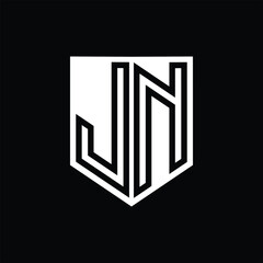 JN Letter Logo monogram shield geometric line inside shield design template