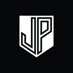 JP Letter Logo monogram shield geometric line inside shield design template