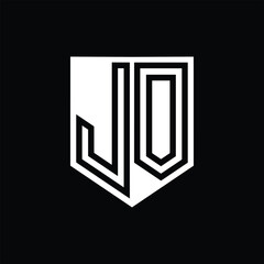 JO Letter Logo monogram shield geometric line inside shield design template