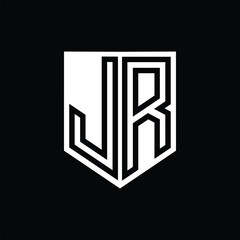 JR Letter Logo monogram shield geometric line inside shield design template