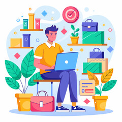 shopping online for web page, website, template and background. Vector illustration.