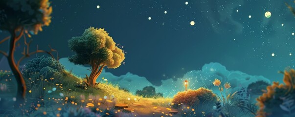 Enchanting night mood for a childs book a whimsical journey through storytelling landscapes