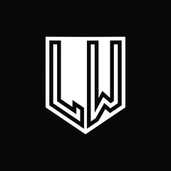 LW Letter Logo monogram shield geometric line inside shield design template