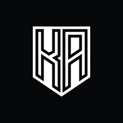 KA Letter Logo monogram shield geometric line inside shield design template