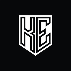 KE Letter Logo monogram shield geometric line inside shield design template