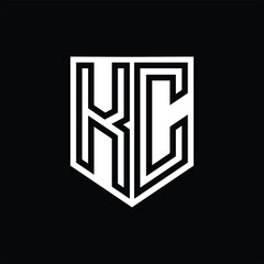 KC Letter Logo monogram shield geometric line inside shield design template