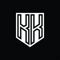 KK Letter Logo monogram shield geometric line inside shield design template