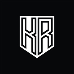 KR Letter Logo monogram shield geometric line inside shield design template
