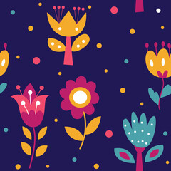 Seamless pattern of cute cartoon floral illustration