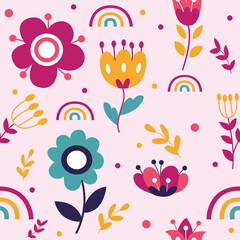 Seamless pattern of cute cartoon floral illustration
