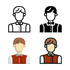 Staff Hotel icon set style collection in line, solid, flat, flat line style on white background