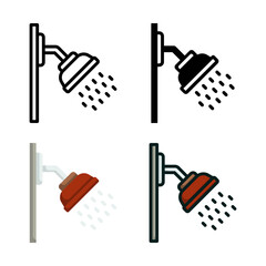 Shower icon set style collection in line, solid, flat, flat line style on white background
